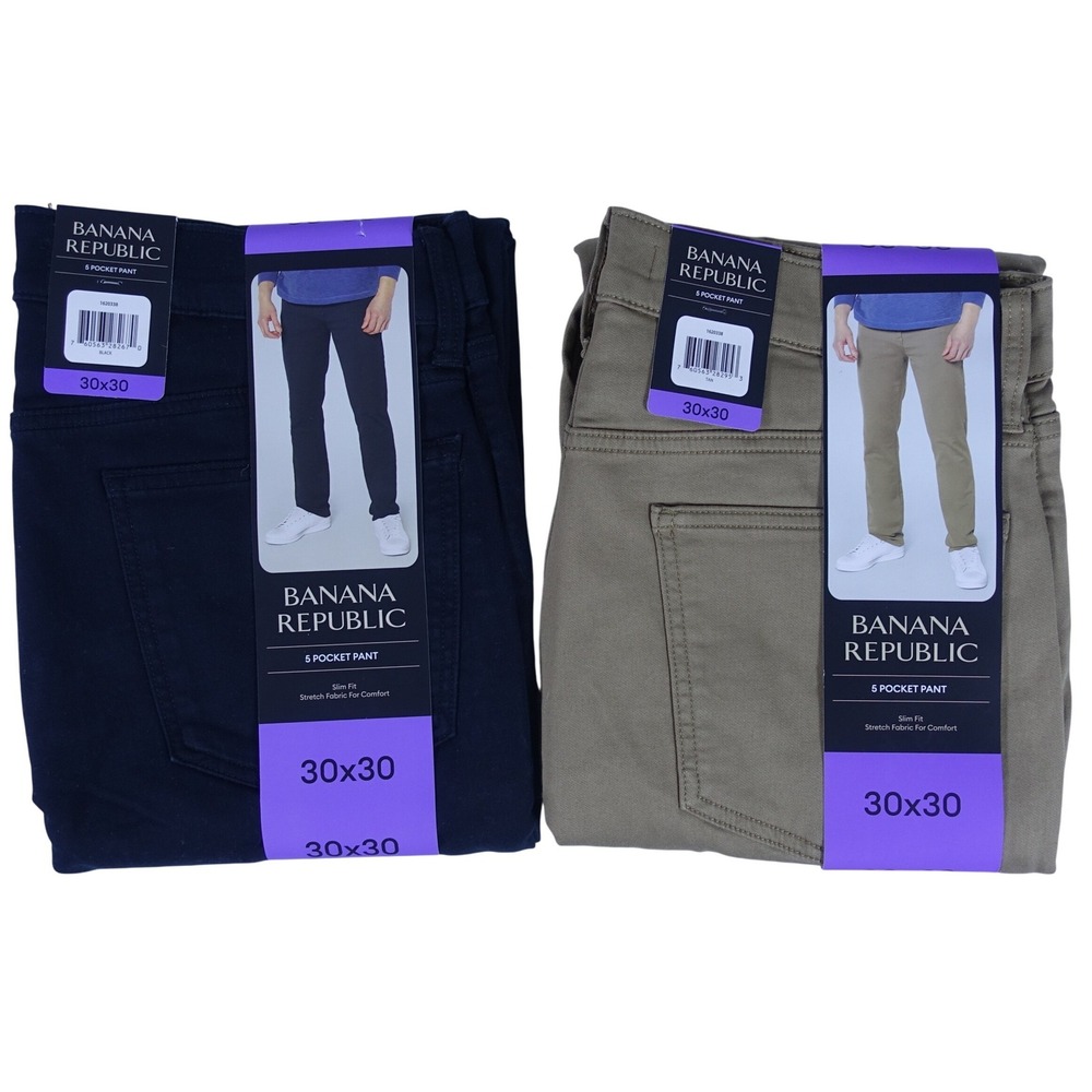 Banana Republic Mens Slim Fit 5 Pocket Pant Black Tan 30x30 1620338 2-Pack
